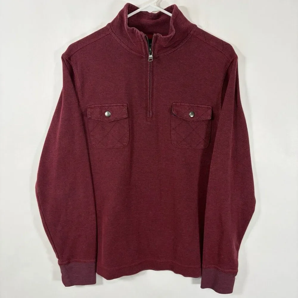 Banana Republic 1/4 Zip Pullover Sweater Mens Medium Red Snap Pockets Preppy